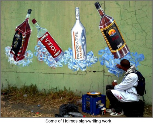 Holmes' sign-writing work for Outeniqua Bottling Company Holmes' sign-writing work for Outeniqua Bottling Company