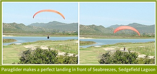 Paraglider landing near Sedgefield Lagoon