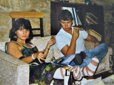 Anuska at her University Commune after having an operation on both feet.