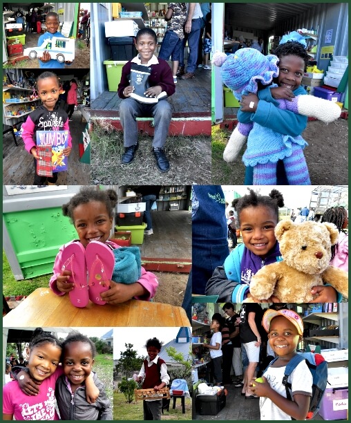 Delighted children with the rewards of their rubbish collections. Delighted children with the rewards of their rubbish collections.