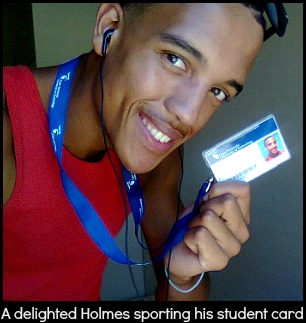 Holmes with his CPUT Student card Holmes with his CPUT Student card