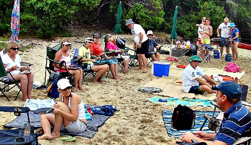 Friends picnic together at Monkey Beach on New Year's Day