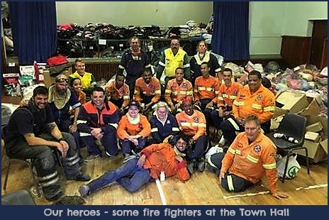 Firefighters taking a hard-earned break in Sedgefield Town hall.
