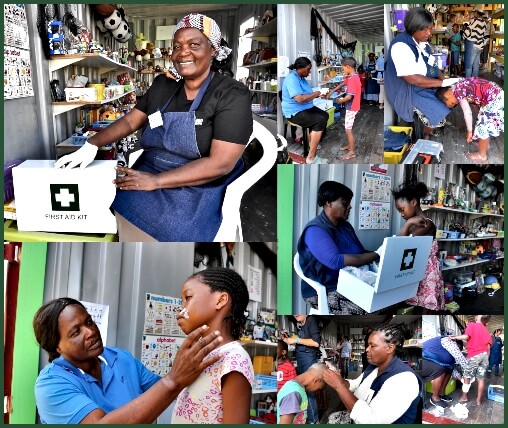 Martie Rooi provides a First Aid Station at the Swop Shop Martie Rooi provides a First Aid Station at the Swop Shop