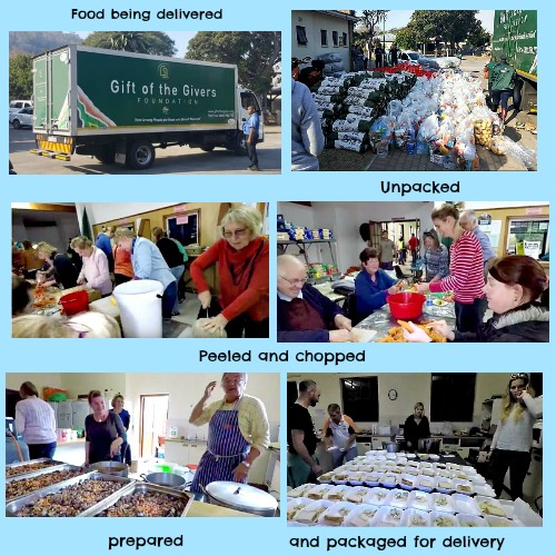 Gift of the Givers and volunteers in the process of providing meals for the firefighters and the homeless.