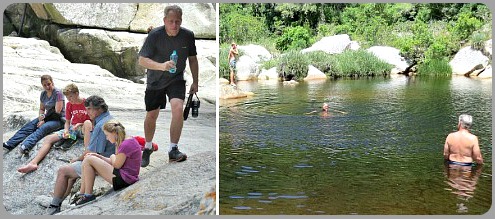 Enjoying a cooling swim at the waterfall Enjoying a cooling swim at the waterfall