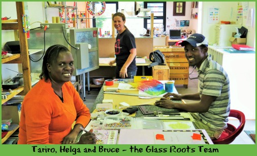 Tiriro, Bruce and Helga at the Mosaic Markrt shop