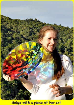 Helga with a piece of her artwork