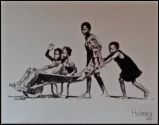 Holmes Artwork - Children with a wheel-barrow