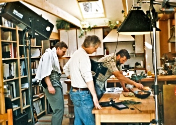 Colin preparing for a food photography shoot in his kitchen.