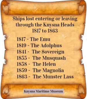 Ships lost in 1800s at Knysna Heads