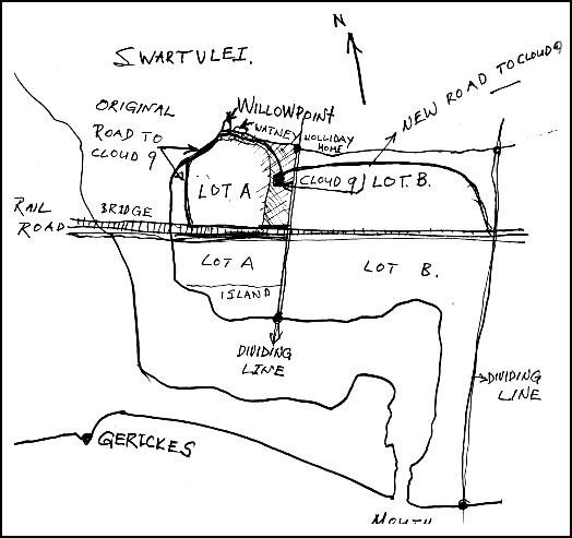 Louis Bischoff's hand-drawn map of Sections A and B of Sedgefield