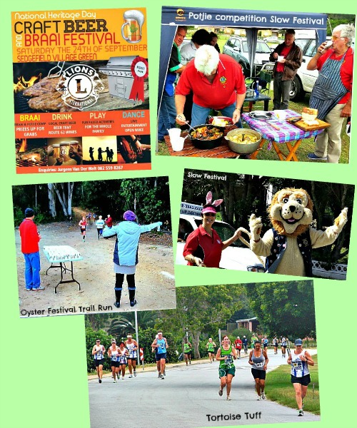 Collage of Craft Beer & Braai Festival, Potjie competition at the Slow Festival, Oyster Festival Trail Run and Tortoise Tuff event. Collage of Craft Beer & Braai Festival, Potjie competition at the Slow Festival, Oyster Festival Trail Run and Tortoise Tuff event.