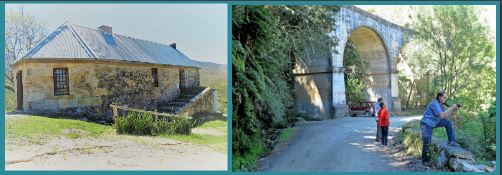 Old tollroad house and train bridge