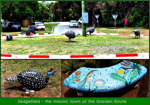 Masithandane Guinea-fowl mosaics on the main circle in Sedgefield CBD Main circle in Sedgefield CBD