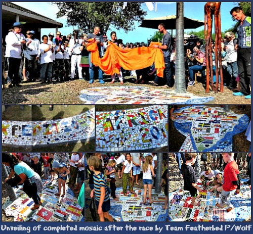 The Unveiling of the Expedition Africa Mosaic Project after the race by the winners, team Featherbed Painted Wolf. The Unveiling of the Expedition Africa Mosaic Project after the race by the winners, team Featherbed Painted Wolf.