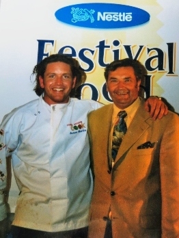 Colin Capon being compère with James Martin at the Nestle Food Festival in June 2002.