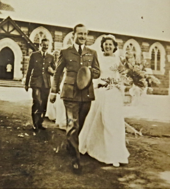 Noel and Pauline coming out of the church after their wedding. Noel and Pauline coming out of the church after their wedding.