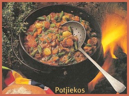 Potjiekos, the epitome of slowly cooked food over an outdoor fire. Potjiekos, the epitome of slowly cooked food over an outdoor fire.