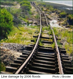 The train line damaged by flooding water The train line damaged by flooding water