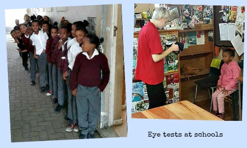 Eye testing school children. Eye testing school children.