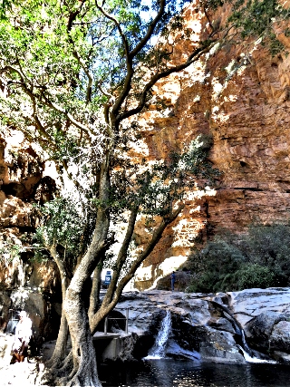Stream running over rocks just below the waterfall