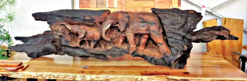 Amazing wooden elephant sculpture carved from a wooden remnant of the June 2017 wildfires.