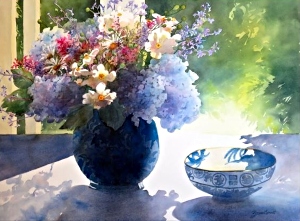 Emphasis on blue  - Flowers in a vase
